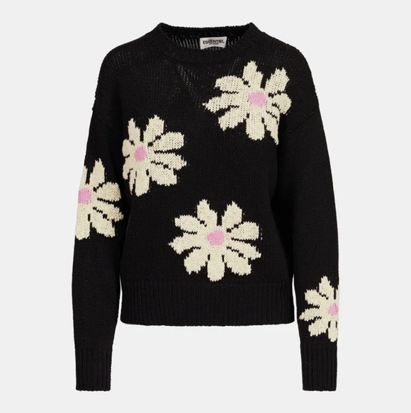 Essentiel Antwerp Black And Off White Floral Intarsia Knitted Dahlias Sweater.S - Picture 1 of 11